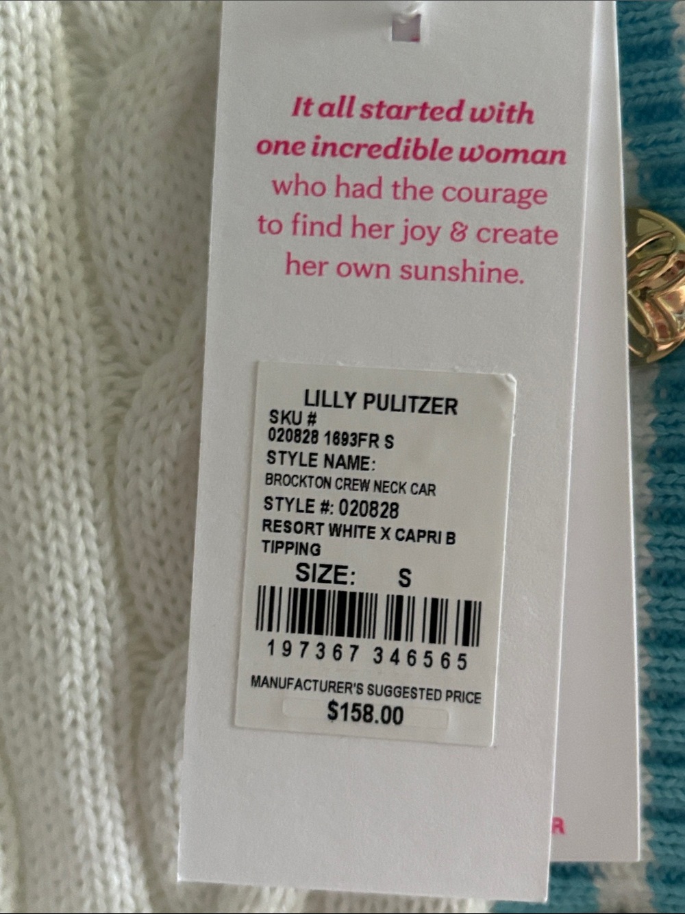 NWT Lilly Pulitzer Brockton Crew Neck Cardigan White & Blue Small - Picture 13 of 14